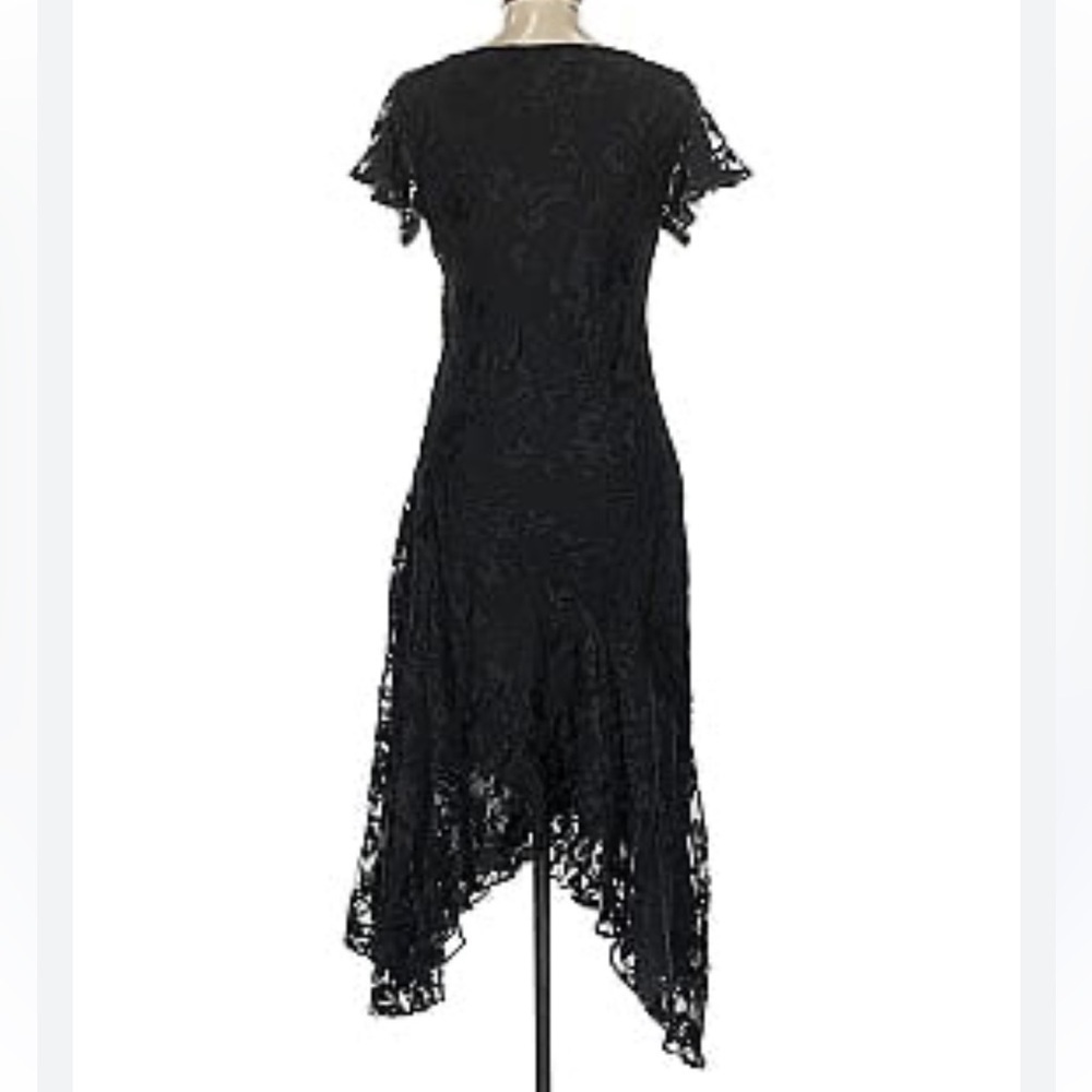 Vintage Adrianna Papell silk burnout Elegant Black Asymmetrical Dress flutter